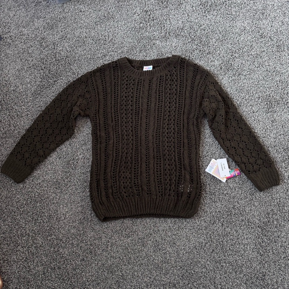 NWT LuLaRoe Olive Green Mariah Sweater‎ Women's Size Large Chenille Open Knit